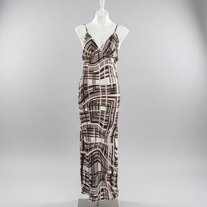 Anthropologie Brown and White Patterned Maxi Dress SMALL NWOT